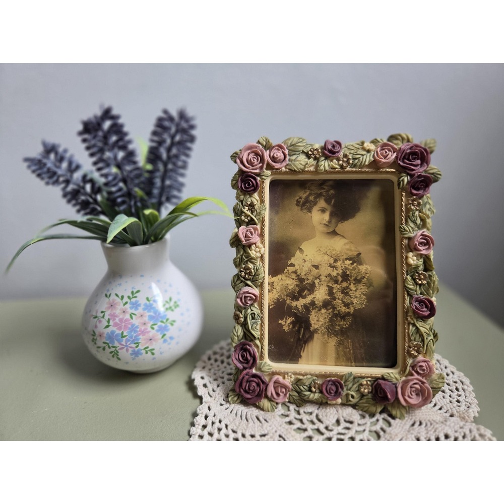 Vintage 1993 Dezine Rose Picture Frame Hand Painted Floral Cottagecore